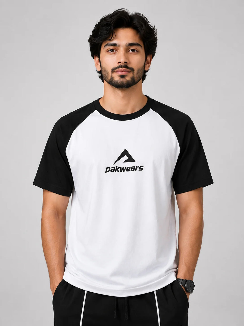 Men’s White T-Shirt with Black Sleeves