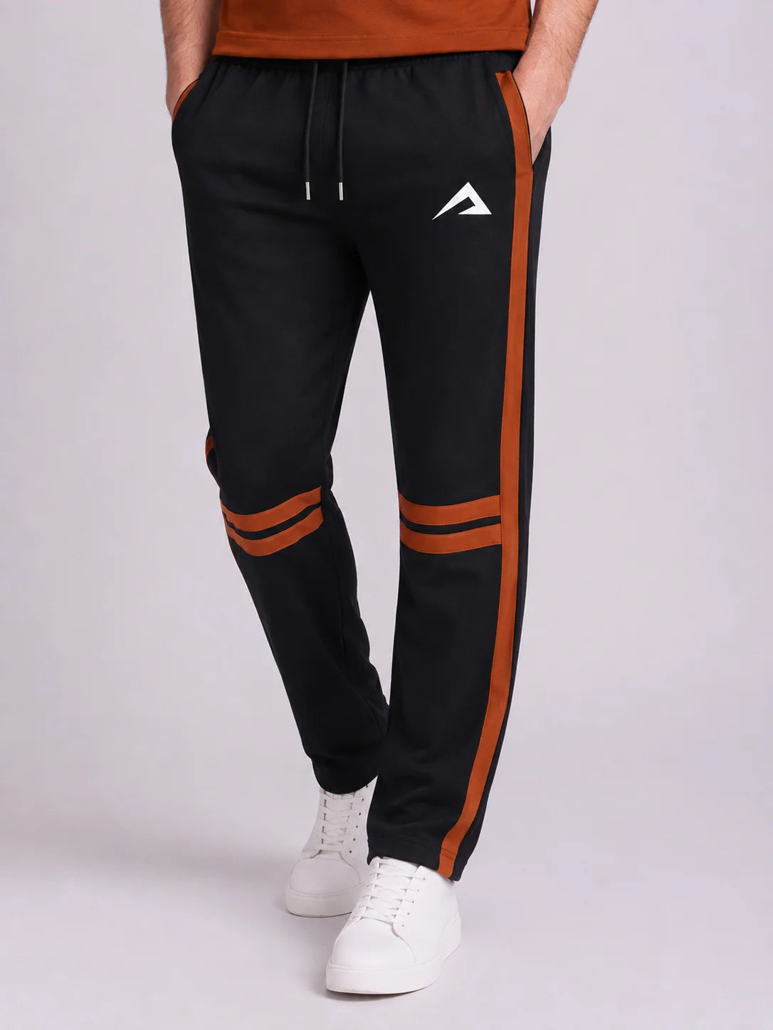 Black Athletic Trouser with Rust Brown Stripes