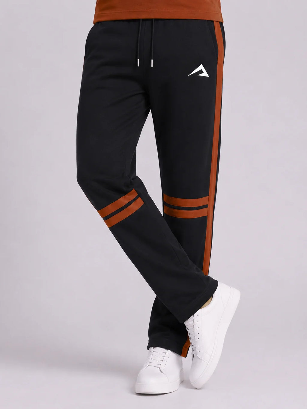 Black Athletic Trouser with Rust Brown Stripes