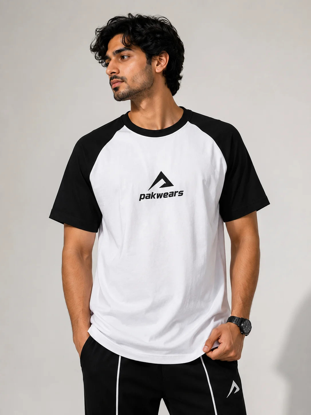 Men’s White T-Shirt with Black Sleeves