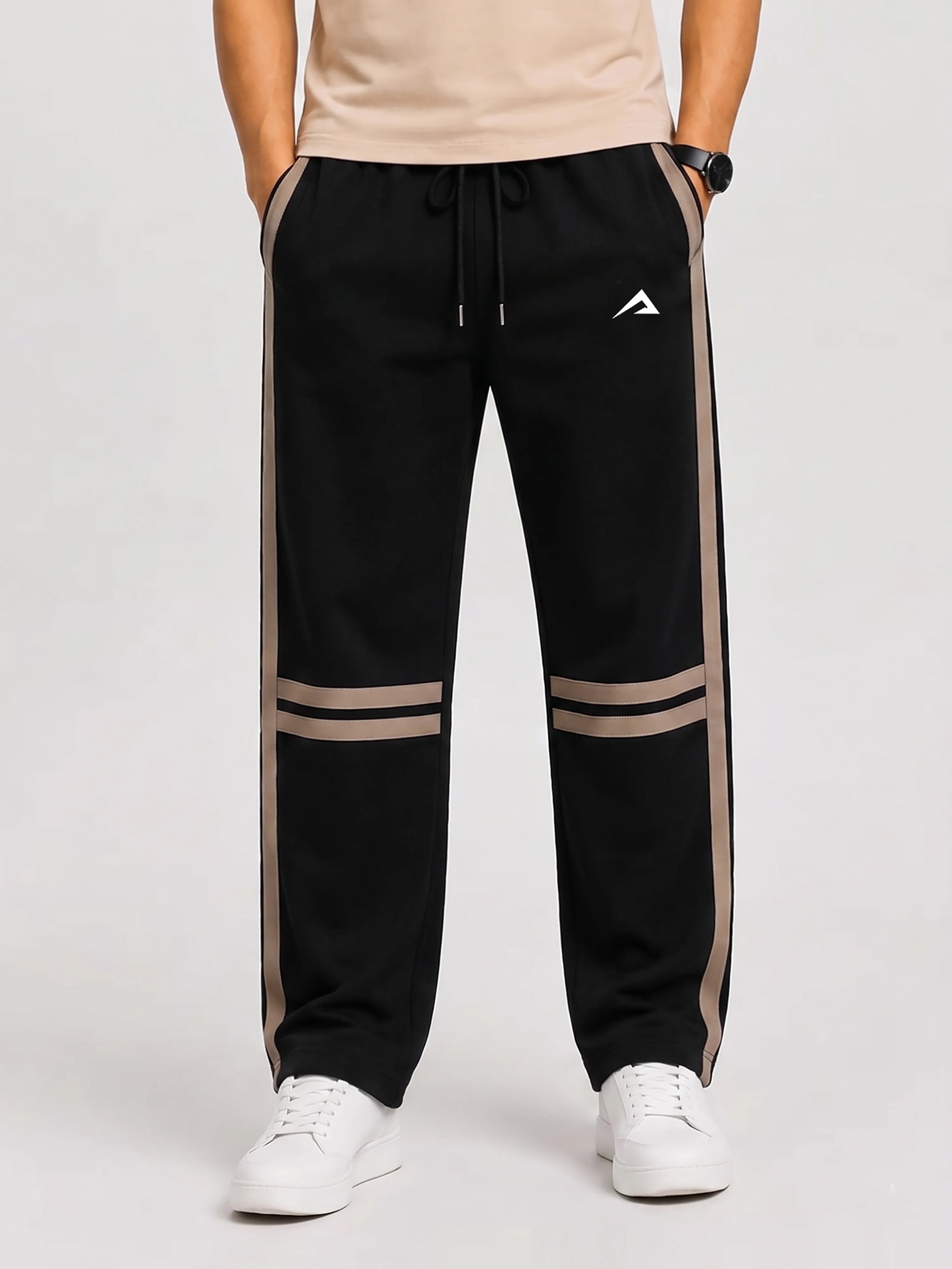 Premium Black Trouser wth Beige Stripe