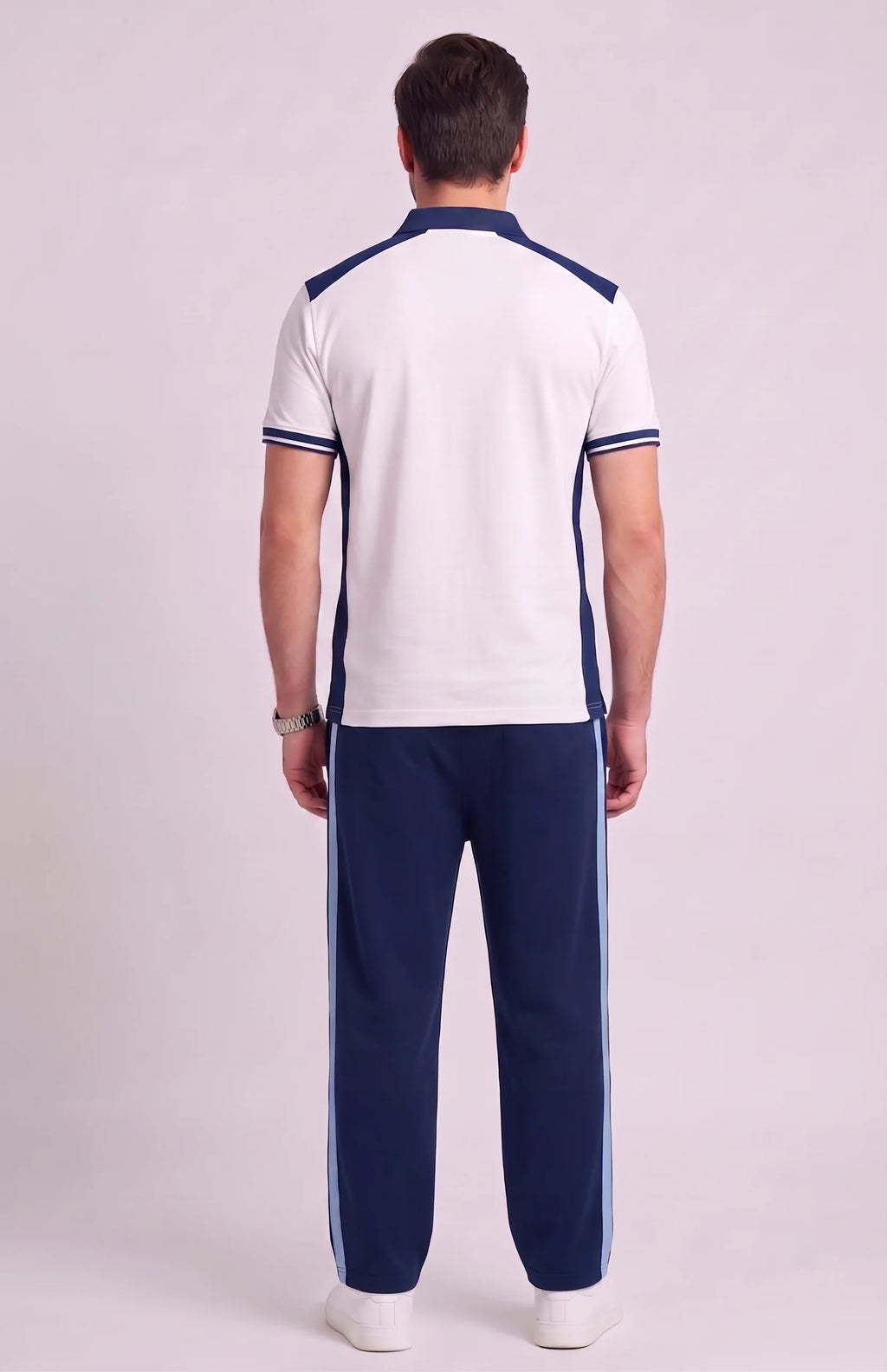 White And Navy Sports Polo Tracksuit