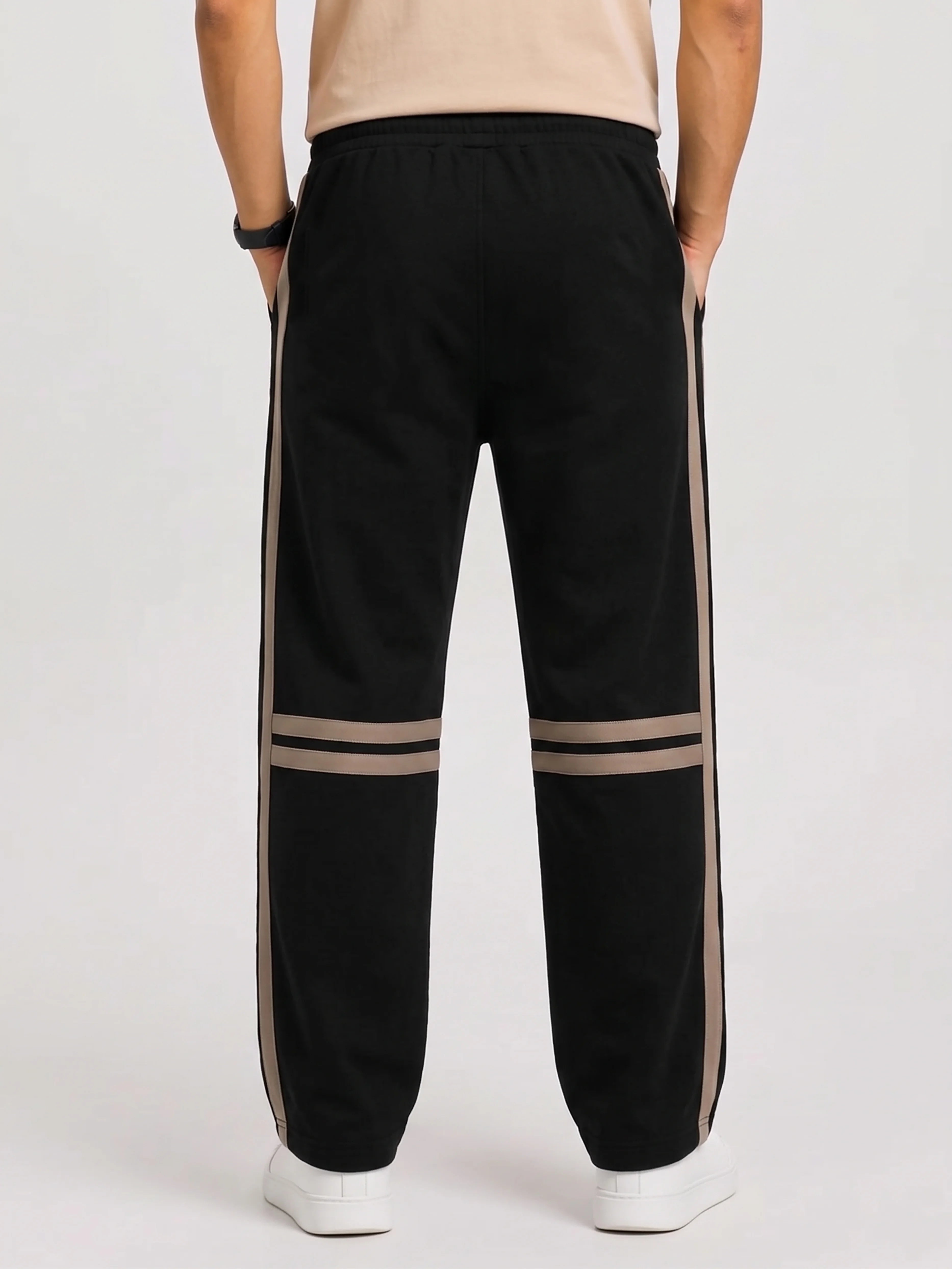 Premium Black Trouser wth Beige Stripe