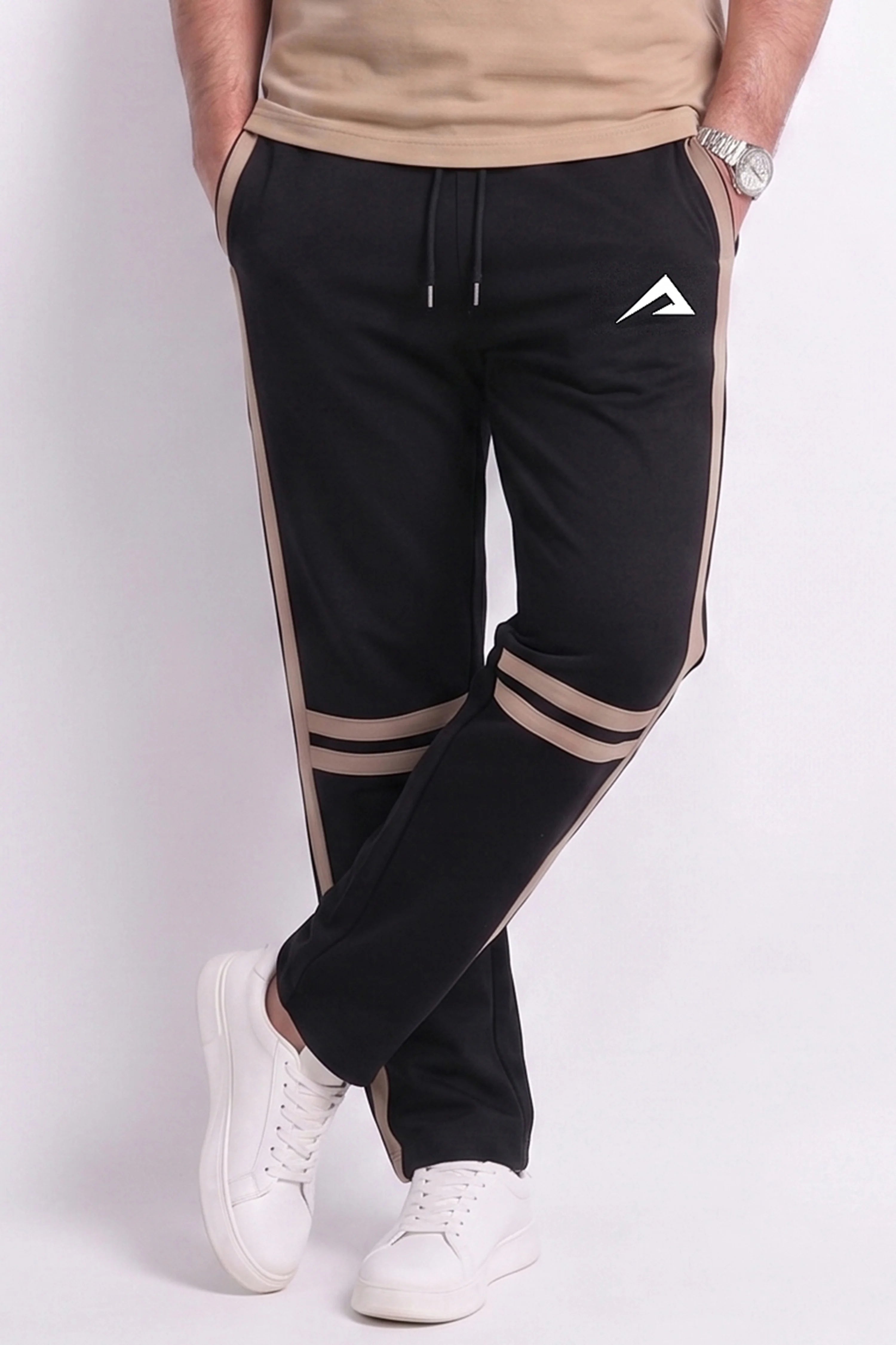 Premium Black Trouser wth Beige Stripe